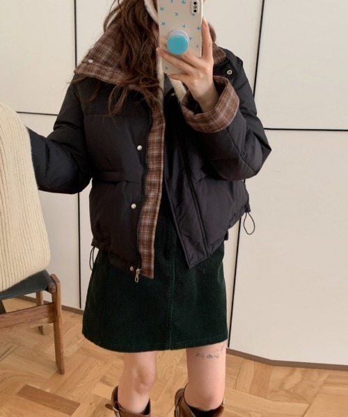 Ritzy(リッツィー)の「チェック柄切り替え エコダウンジャケット(ダウンジャケット/コート・レディース・ブラウン/ホワイト/ワイン/サックスブルー/ブラック・L/M)」の11枚目の写真