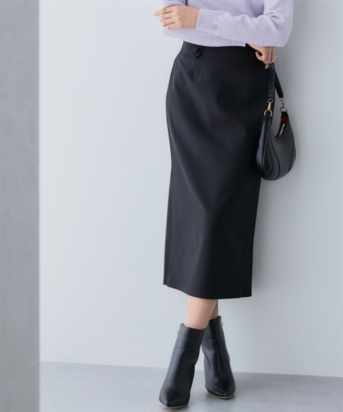 あったか裏起毛】タブ付きミディ丈スカート（しわになりにくい