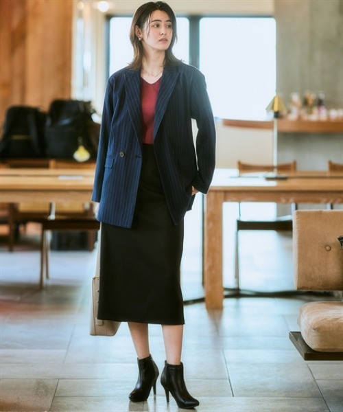 7days Life Styling（セブンデイズライフスタイリング）の「【あったか裏起毛】タブ付きミディ丈スカート（しわになりにくい・ストレッチ）<大きいサイズ有>（スカート・レディース・ブラック/ブラック系・S/M/L/LL/3L/4L）」の5枚目の写真