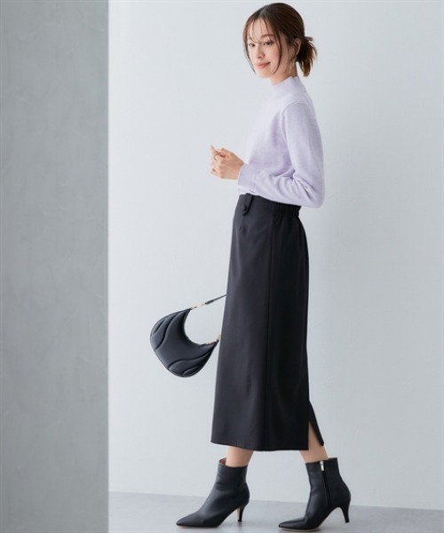 セール】【あったか裏起毛】タブ付きミディ丈スカート（しわになり