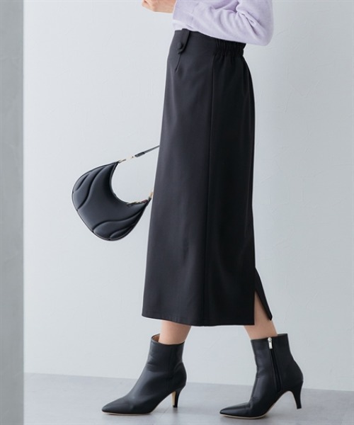 7days Life Styling（セブンデイズライフスタイリング）の「【あったか裏起毛】タブ付きミディ丈スカート（しわになりにくい・ストレッチ）<大きいサイズ有>（スカート・レディース・ブラック/ブラック系・S/M/L/LL/3L/4L）」の10枚目の写真