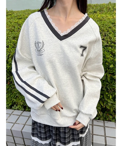 WC（ダブル シー）の「レースネックライン2ラインスウェット（スウェット・レディース・アイボリー/ネイビー・FREE）」の9枚目の写真