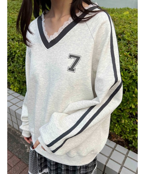 WC（ダブル シー）の「レースネックライン2ラインスウェット（スウェット・レディース・アイボリー/ネイビー・FREE）」の7枚目の写真