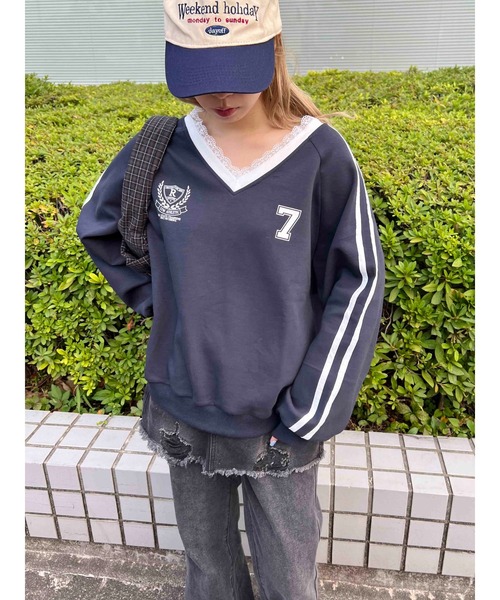 WC（ダブル シー）の「レースネックライン2ラインスウェット（スウェット・レディース・アイボリー/ネイビー・FREE）」の14枚目の写真