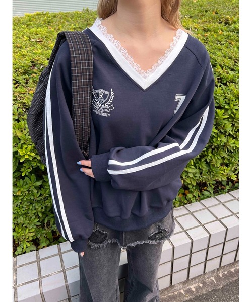 WC（ダブル シー）の「レースネックライン2ラインスウェット（スウェット・レディース・アイボリー/ネイビー・FREE）」の13枚目の写真