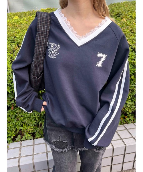 WC（ダブル シー）の「レースネックライン2ラインスウェット（スウェット・レディース・アイボリー/ネイビー・FREE）」の12枚目の写真