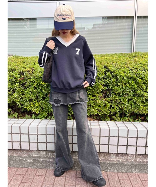 WC（ダブル シー）の「レースネックライン2ラインスウェット（スウェット・レディース・アイボリー/ネイビー・FREE）」の16枚目の写真