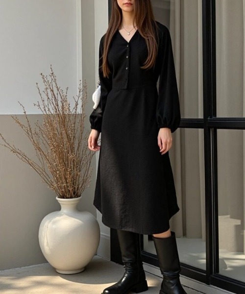cammie（キャミー）の「コーデユロイデザインワンピース（ワンピース・レディース・ブラック/ベージュ・M/L）」の13枚目の写真
