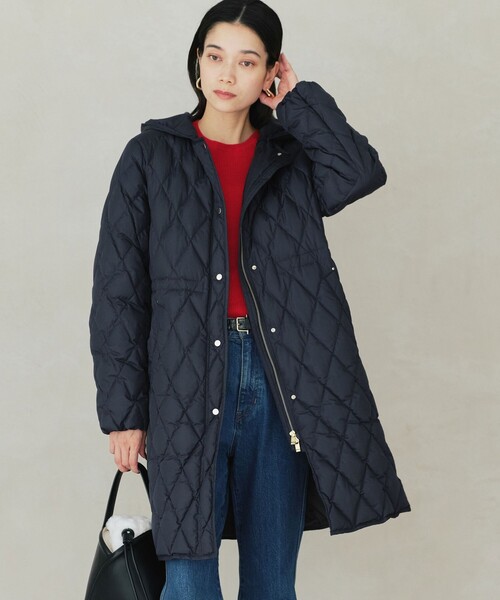 美品✨グリーンレーベルリラクシング ロングダウンコート ネイビー 46フォックス フード ロング ダウン