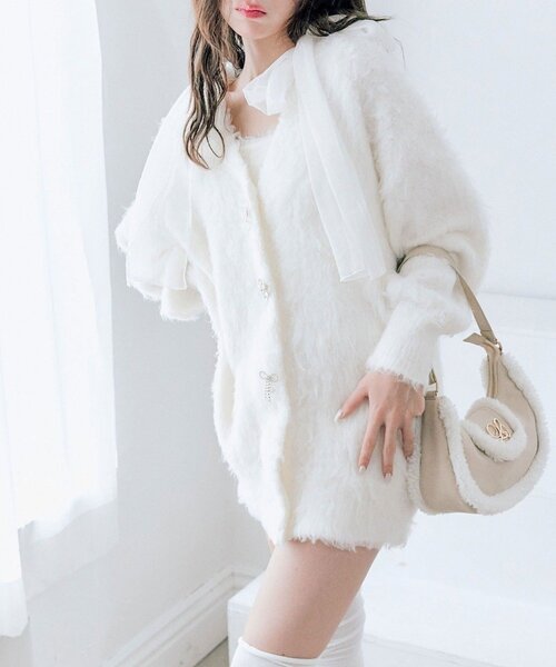 OLIVE des OLIVE（オリーブデオリーブ）の「snow long cardigan（カーディガン/ボレロ・レディース・ピンク/サックスブルー/オフホワイト/チャコールグレー・FREE）」の8枚目の写真