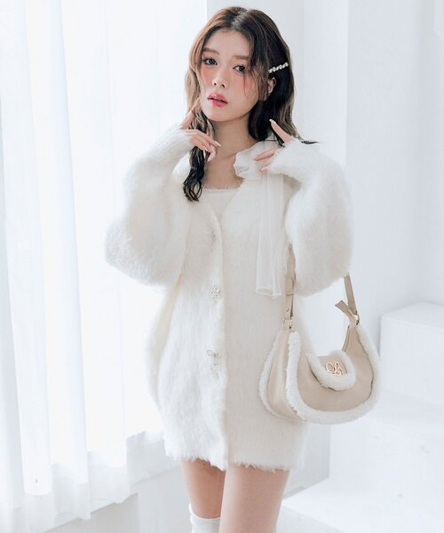 OLIVE des OLIVE（オリーブデオリーブ）の「snow long cardigan（カーディガン/ボレロ・レディース・ピンク/サックスブルー/オフホワイト/チャコールグレー・FREE）」の10枚目の写真