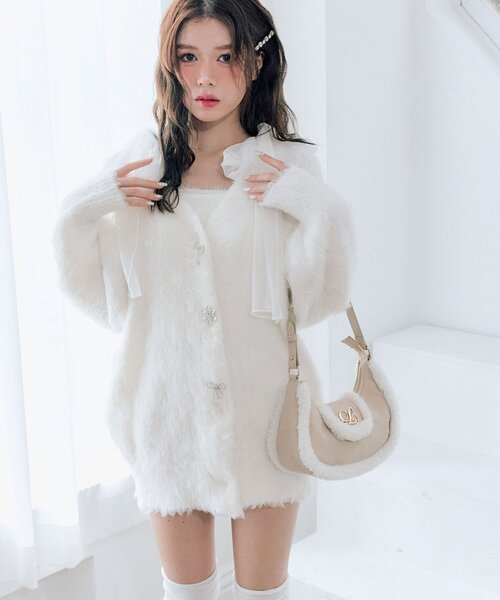 OLIVE des OLIVE（オリーブデオリーブ）の「snow long cardigan（カーディガン/ボレロ・レディース・ピンク/サックスブルー/オフホワイト/チャコールグレー・FREE）」の11枚目の写真