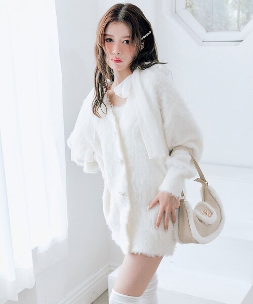 OLIVE des OLIVE（オリーブデオリーブ）の「snow long cardigan（カーディガン/ボレロ・レディース・ピンク/サックスブルー/オフホワイト/チャコールグレー・FREE）」の13枚目の写真