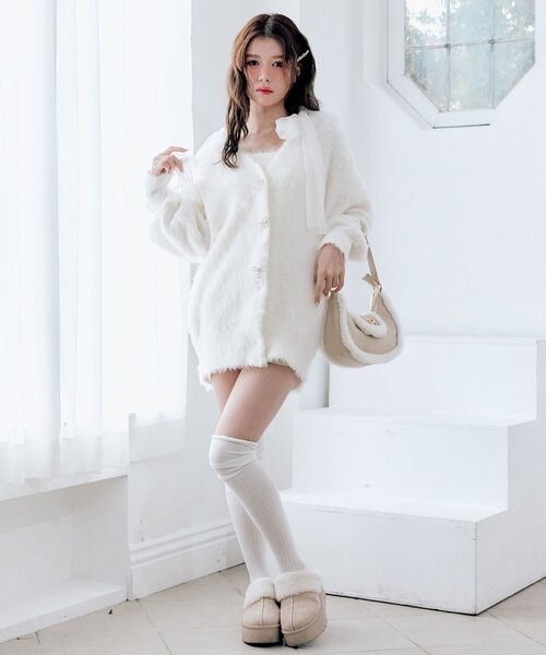 OLIVE des OLIVE（オリーブデオリーブ）の「snow long cardigan（カーディガン/ボレロ・レディース・ピンク/サックスブルー/オフホワイト/チャコールグレー・FREE）」の14枚目の写真