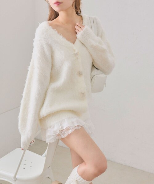 OLIVE des OLIVE（オリーブデオリーブ）の「snow long cardigan（カーディガン/ボレロ・レディース・ピンク/サックスブルー/オフホワイト/チャコールグレー・FREE）」の17枚目の写真