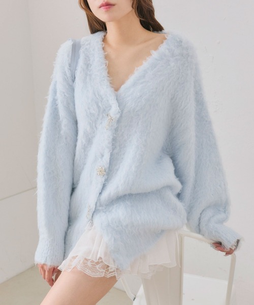 OLIVE des OLIVE（オリーブデオリーブ）の「snow long cardigan（カーディガン/ボレロ・レディース・ピンク/サックスブルー/オフホワイト/チャコールグレー・FREE）」の3枚目の写真