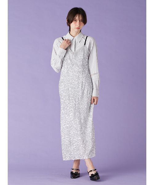 L.B CANDY STOCK]シャツコンビビジューワンピース（ワンピース）｜LILY
