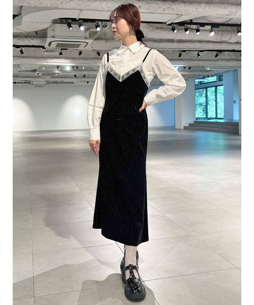 LILY BROWN（リリーブラウン）の「[L.B CANDY STOCK]シャツコンビビジューワンピース（ワンピース・レディース・ブラック/シルバー・F）」の2枚目の写真