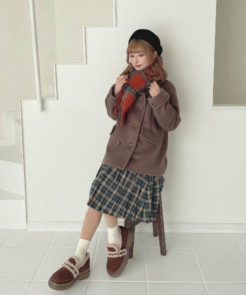 F i.n.t(フィント)の「テディベア刺繍入りチェックストール(ストール/ショール・レディース・ラベンダー/レンガ/ブルー・FREE)」の18枚目の写真