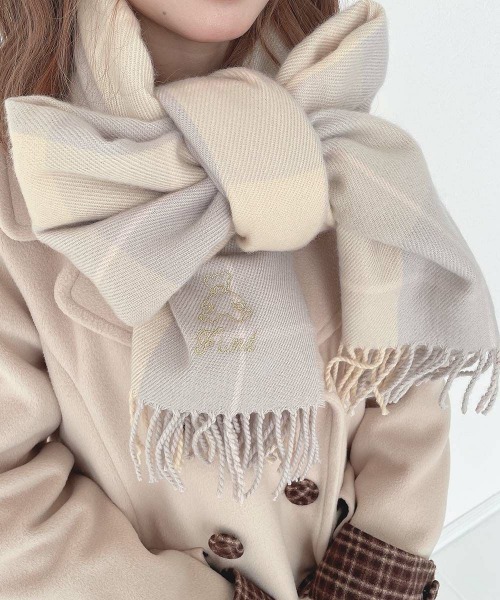 F i.n.t(フィント)の「テディベア刺繍入りチェックストール(ストール/ショール・レディース・ラベンダー/レンガ/ブルー・FREE)」の22枚目の写真