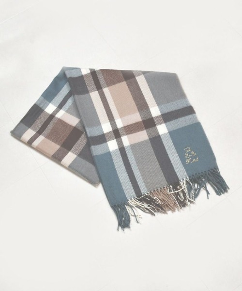 F i.n.t(フィント)の「テディベア刺繍入りチェックストール(ストール/ショール・レディース・ラベンダー/レンガ/ブルー・FREE)」の12枚目の写真