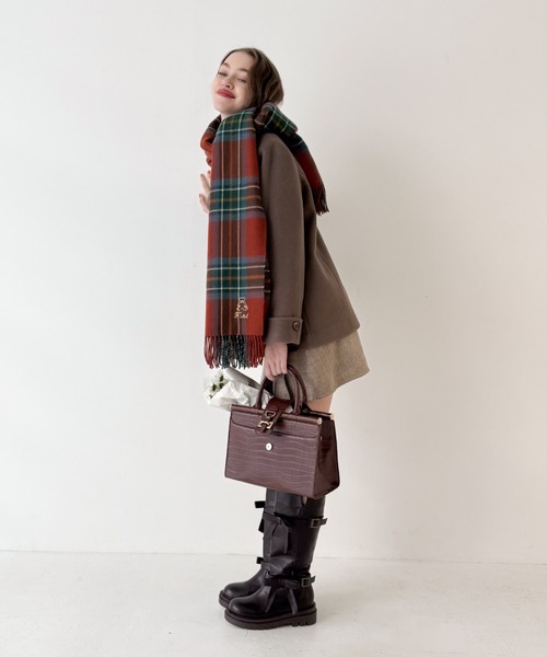F i.n.t(フィント)の「テディベア刺繍入りチェックストール(ストール/ショール・レディース・ラベンダー/レンガ/ブルー・FREE)」の6枚目の写真
