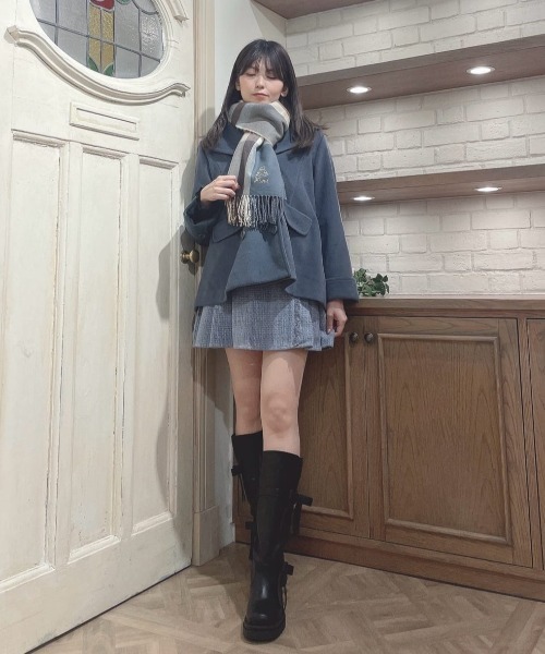 F i.n.t(フィント)の「テディベア刺繍入りチェックストール(ストール/ショール・レディース・ラベンダー/レンガ/ブルー・FREE)」の16枚目の写真