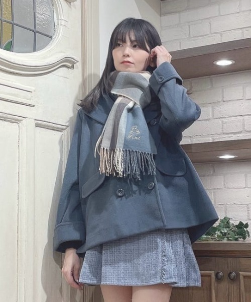 F i.n.t(フィント)の「テディベア刺繍入りチェックストール(ストール/ショール・レディース・ラベンダー/レンガ/ブルー・FREE)」の17枚目の写真