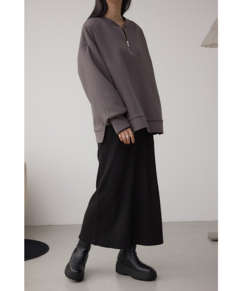 AZUL by moussy(アズールバイマウジー)の「【セット】【身長/骨格別着用画像あり】ハーフジップスウェットワンピース トレーナー トップス 秋服 冬服 ハーフジップ 長袖 レイヤード(ワンピース・レディース・ブラック/ブラウン・SMALL/MEDIUM)」の2枚目の写真