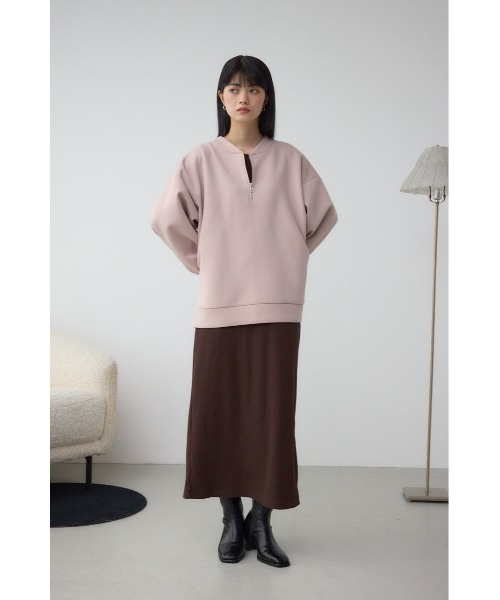 AZUL by moussy(アズールバイマウジー)の「【セット】【身長/骨格別着用画像あり】ハーフジップスウェットワンピース トレーナー トップス 秋服 冬服 ハーフジップ 長袖 レイヤード(ワンピース・レディース・ブラック/ブラウン・SMALL/MEDIUM)」の3枚目の写真