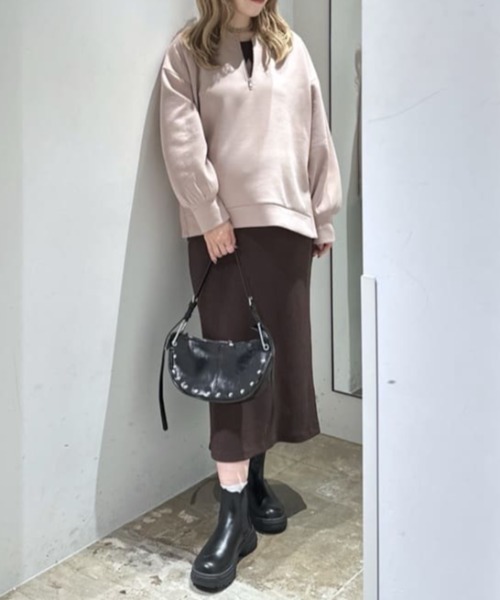 AZUL by moussy(アズールバイマウジー)の「【セット】【身長/骨格別着用画像あり】ハーフジップスウェットワンピース トレーナー トップス 秋服 冬服 ハーフジップ 長袖 レイヤード(ワンピース・レディース・ブラック/ブラウン・SMALL/MEDIUM)」の20枚目の写真