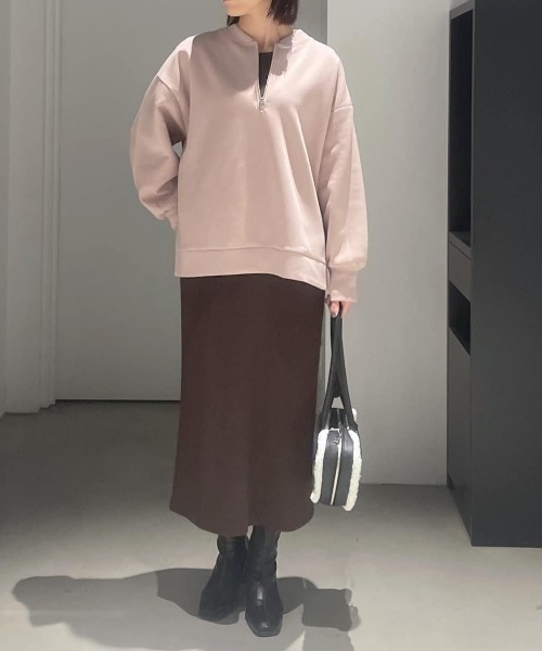 AZUL by moussy(アズールバイマウジー)の「【セット】【身長/骨格別着用画像あり】ハーフジップスウェットワンピース トレーナー トップス 秋服 冬服 ハーフジップ 長袖 レイヤード(ワンピース・レディース・ブラック/ブラウン・SMALL/MEDIUM)」の21枚目の写真