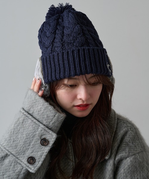 セール】【SETUP7】ボア耳つき ネコ刺繍ニット帽 ワッチ FTL（ニット