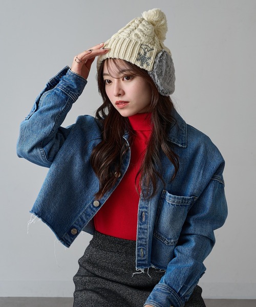 セール】【SETUP7】ボア耳つき ネコ刺繍ニット帽 ワッチ FTL（ニット