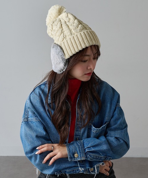 セール】【SETUP7】ボア耳つき ネコ刺繍ニット帽 ワッチ FTL（ニット