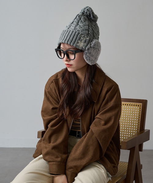 セール】【SETUP7】ボア耳つき ネコ刺繍ニット帽 ワッチ FTL（ニット