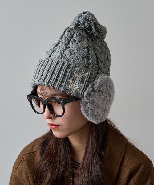 セール】【SETUP7】ボア耳つき ネコ刺繍ニット帽 ワッチ FTL（ニット