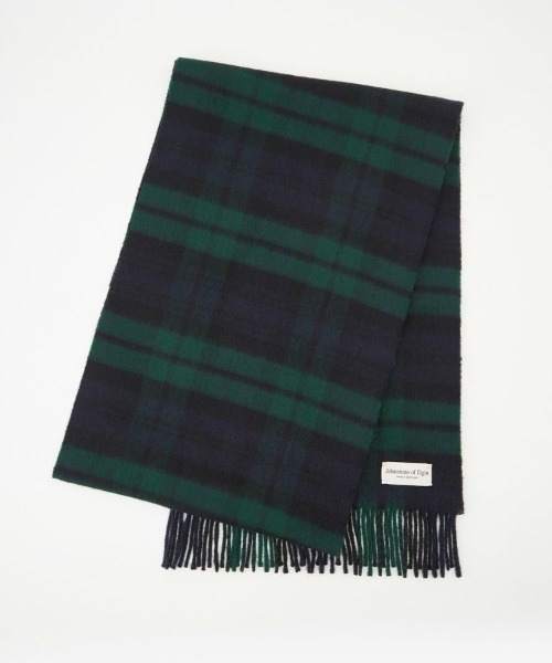 Johnstons of Elgin（ジョンストンズオブエルガン）の「[別注]小判チェックスカーフ(ウール/カシミヤ) 全2色（マフラー・メンズ・グレー/グリーン系その他・00）」の3枚目の写真