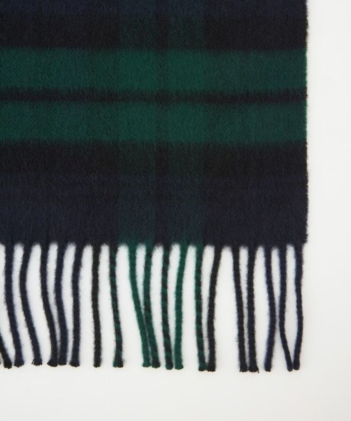 Johnstons of Elgin（ジョンストンズオブエルガン）の「[別注]小判チェックスカーフ(ウール/カシミヤ) 全2色（マフラー・メンズ・グレー/グリーン系その他・00）」の4枚目の写真