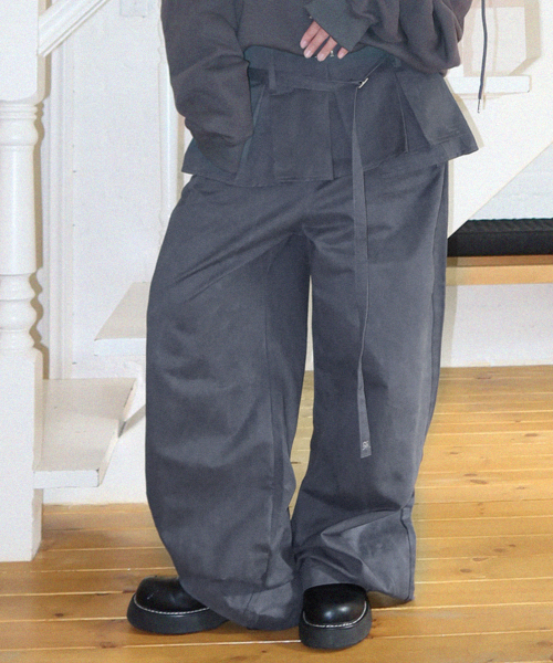 PLACE STUDIO（プレイススタジオ）の「プリーツスカートレイヤードワイドパンツ[チャコール]（その他パンツ・レディース・チャコール・FREE）」の4枚目の写真