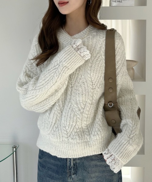 Ada.(エイダ)の「Vネック ビック ケーブル ラメ レースドッキング ニット(ニット/セーター・レディース・アイボリー/ブルー/ピンク・FREE)」の19枚目の写真