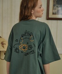 ゲゴルポップ刺繍半袖Tシャツフェードグリーン
