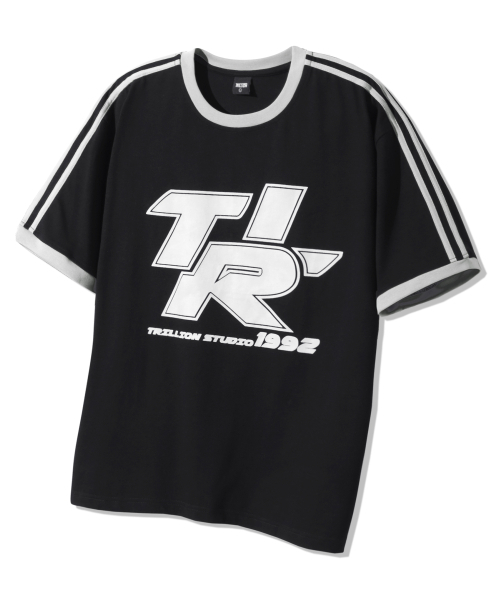 TRILLION(トリリオン)の「トラックライングラフィックリンガーハーフTシャツ_ブラック(Tシャツ/カットソー・レディース・その他・LARGE/X-LARGE/MEDIUM)」の1枚目の写真