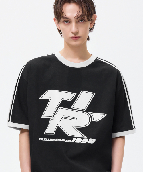 TRILLION(トリリオン)の「トラックライングラフィックリンガーハーフTシャツ_ブラック(Tシャツ/カットソー・レディース・その他・LARGE/X-LARGE/MEDIUM)」の3枚目の写真