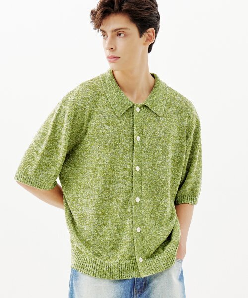 TRILLION(トリリオン)の「ウォッシャブルブックルカラー 半袖ニット(MELANGE GREEN)(Tシャツ/カットソー・レディース・その他・MEDIUM/LARGE/X-LARGE)」の2枚目の写真