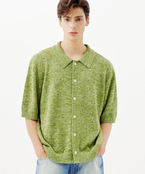 TRILLION(トリリオン)の「ウォッシャブルブックルカラー 半袖ニット(MELANGE GREEN)(Tシャツ/カットソー・レディース・その他・MEDIUM/LARGE/X-LARGE)」の3枚目の写真