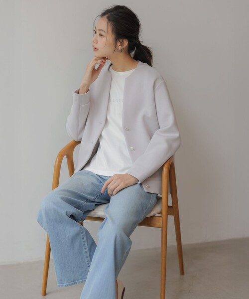 J.PRESS(ジェイプレス)の「ダンボールジャージー ブルゾン(ブルゾン・レディース・ネイビー系/ベージュ系/ライトグレー系・LARGE/MEDIUM)」の5枚目の写真