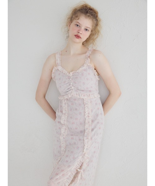 etre loin(エトルワン)の「Frill slit cami dress(ワンピース・レディース・ブラック/ホワイト/ベージュ/ピンク・M)」の4枚目の写真
