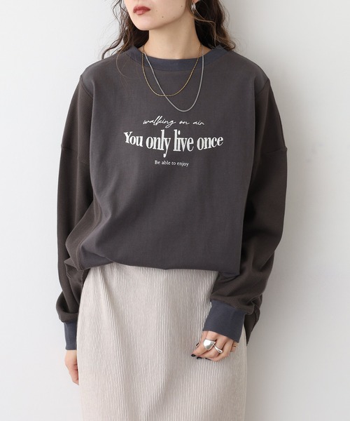 A.N.L（エーエヌエル　レーベル）の「A.N.L ロゴプリント切替カットソー（Tシャツ/カットソー・レディース・ネイビー/ライトグレー/ブラック・38）」の3枚目の写真