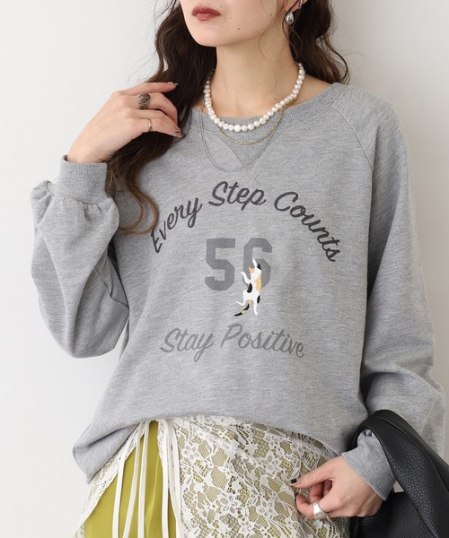 Quelle Chance(ケルシャンス)の「プリント+刺繍 長袖プルオーバー(Tシャツ/カットソー・レディース・杢グレー/チャコールグレー/グリーン/マスタード・M/L)」の3枚目の写真